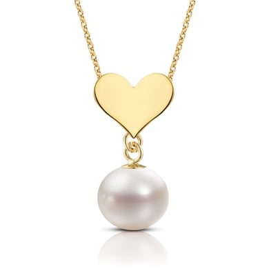 Solid Gold Heart Pearl Necklace