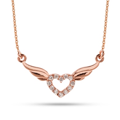 Solid Gold Angel Wing, Heart, Wing Necklace
