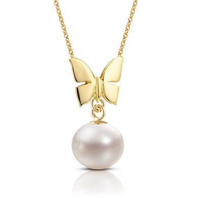 Solid Gold Butterfly Pearl Necklace