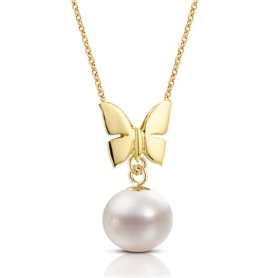 Solid Gold Butterfly Pearl Necklace