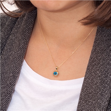 Solid Gold Evil Eye Necklace