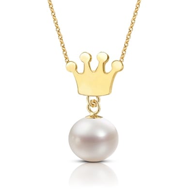 Solid Gold Crown Pearl Necklace
