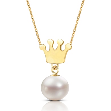 Solid Gold Crown Pearl Necklace