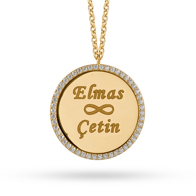 Solid Gold Name Medallion, Infinity, Plate Necklace