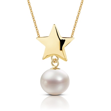 Solid Gold Star Pearl Necklace