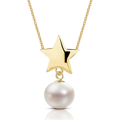 Solid Gold Star Pearl Necklace