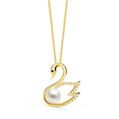 Solid Gold Fancy Swan Pearl Necklace