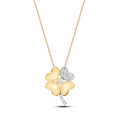Solid Gold Fancy Heart, Clover Necklace