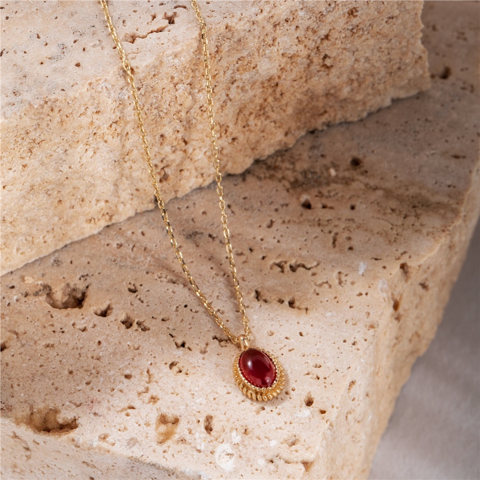 Solid Gold Red Agate Necklace