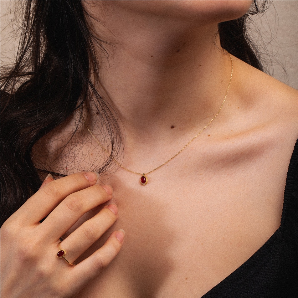 Solid Gold Red Agate Necklace