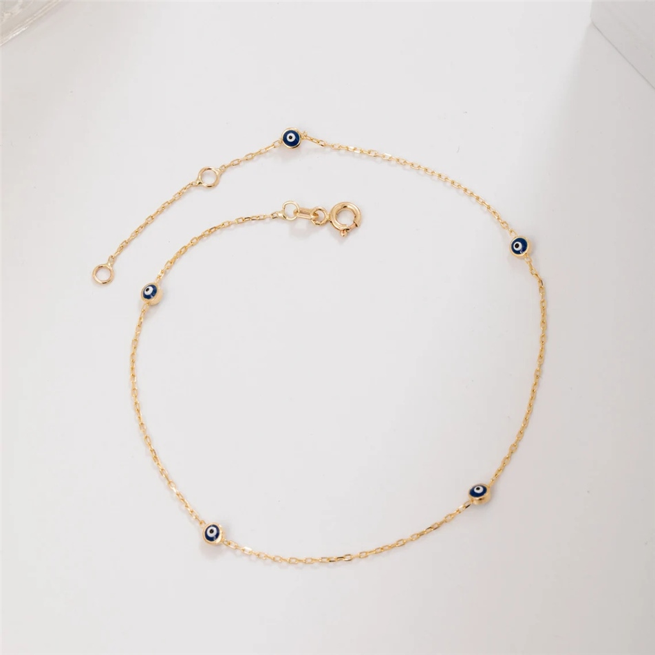 Solid Gold Evil Eye Anklet