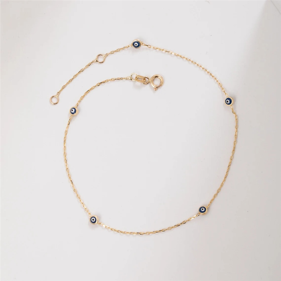 Solid Gold Evil Eye Anklet