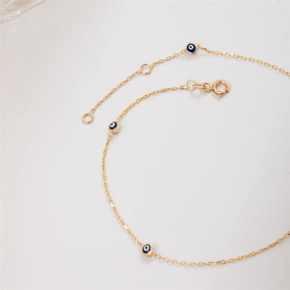 Solid Gold Evil Eye Anklet