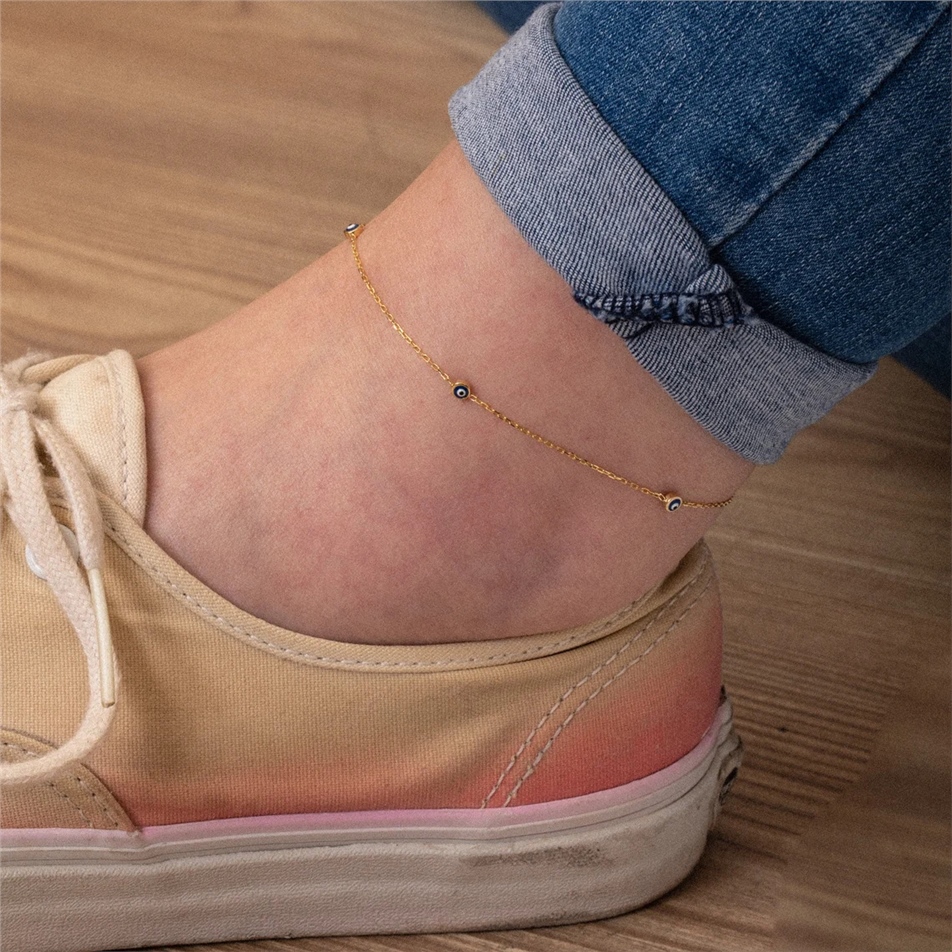 Solid Gold Evil Eye Anklet