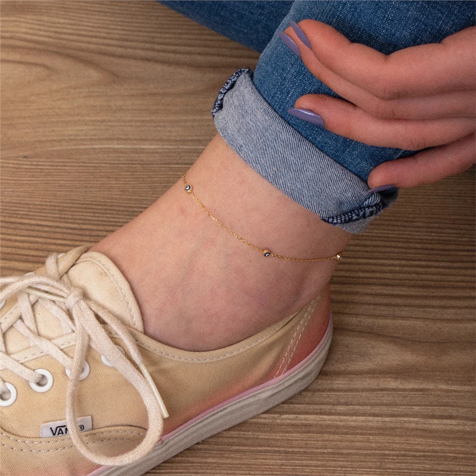 Solid Gold Evil Eye Anklet