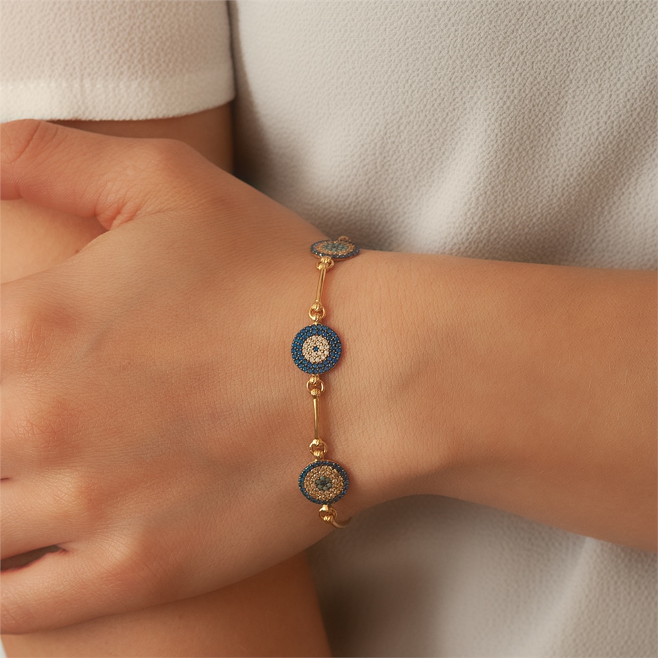 Solid Gold Evil Eye Bracelet