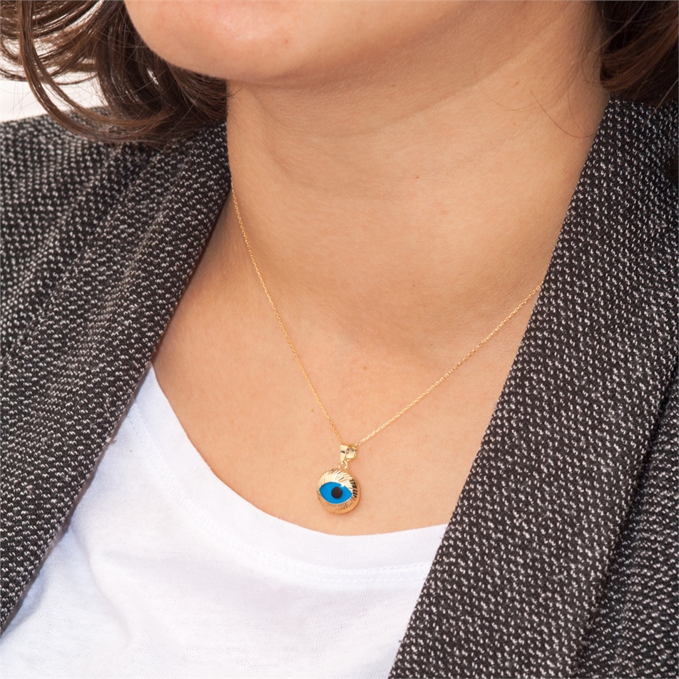 Solid Gold Evil Eye Necklace