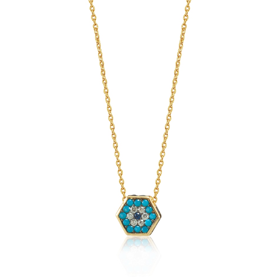Solid Gold Fancy Evil Eye Necklace