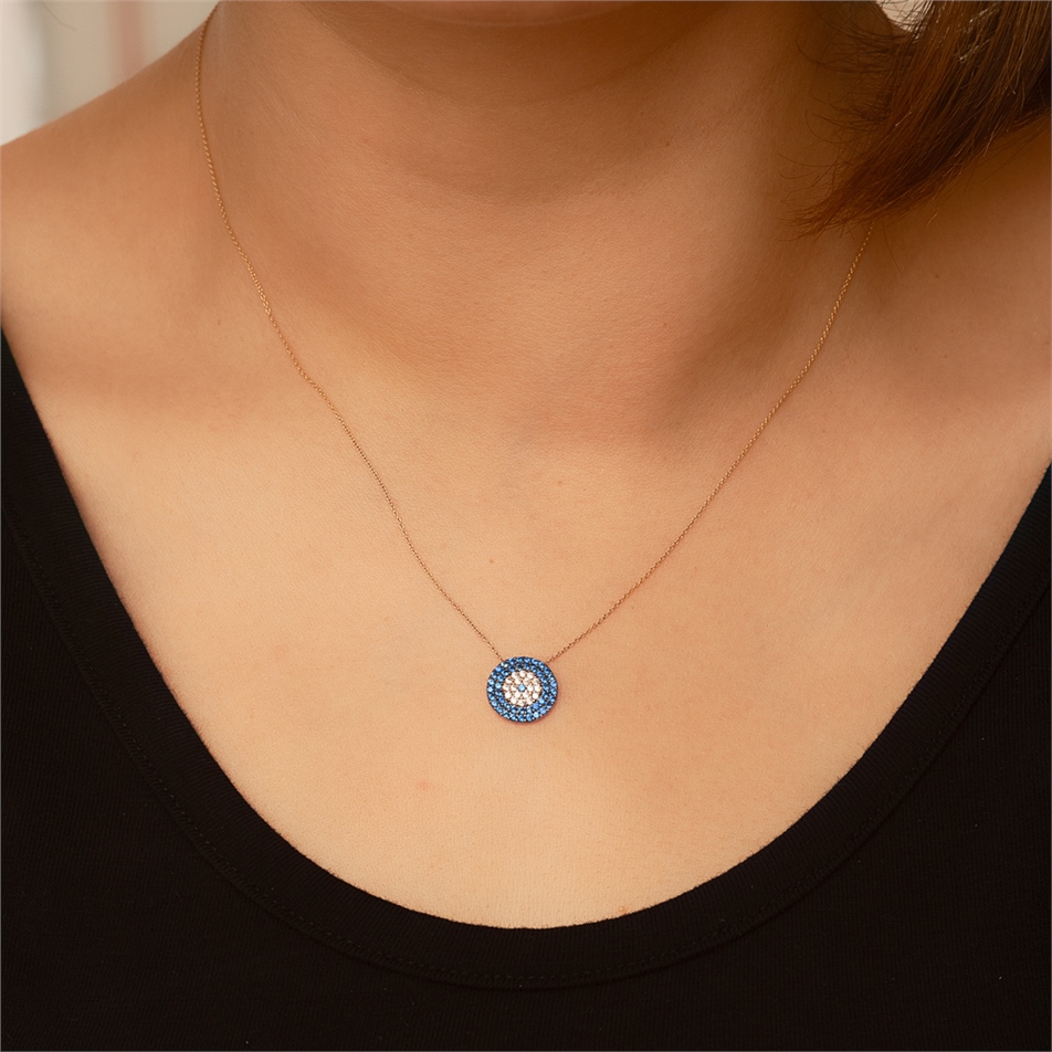 Solid Gold Fancy Evil Eye Necklace