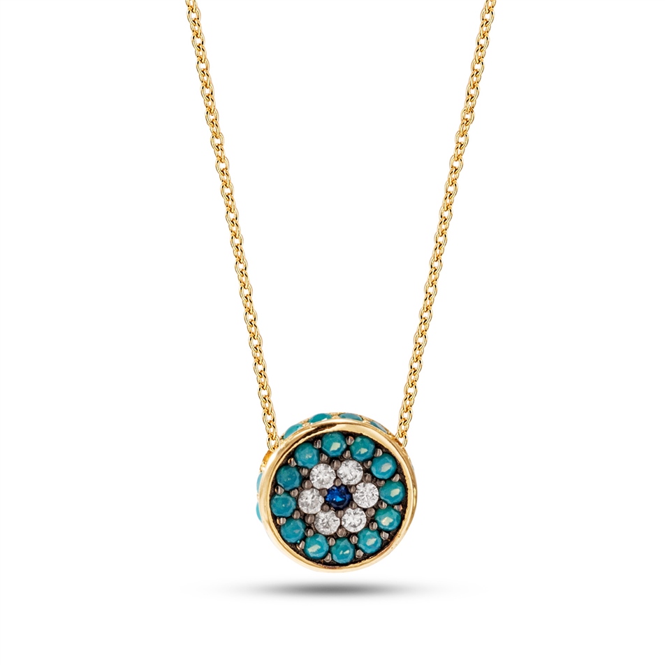 Solid Gold Fancy Evil Eye Necklace