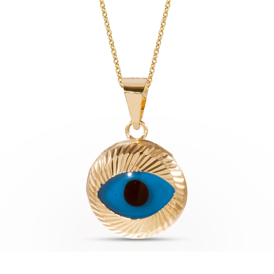 Solid Gold Evil Eye Necklace