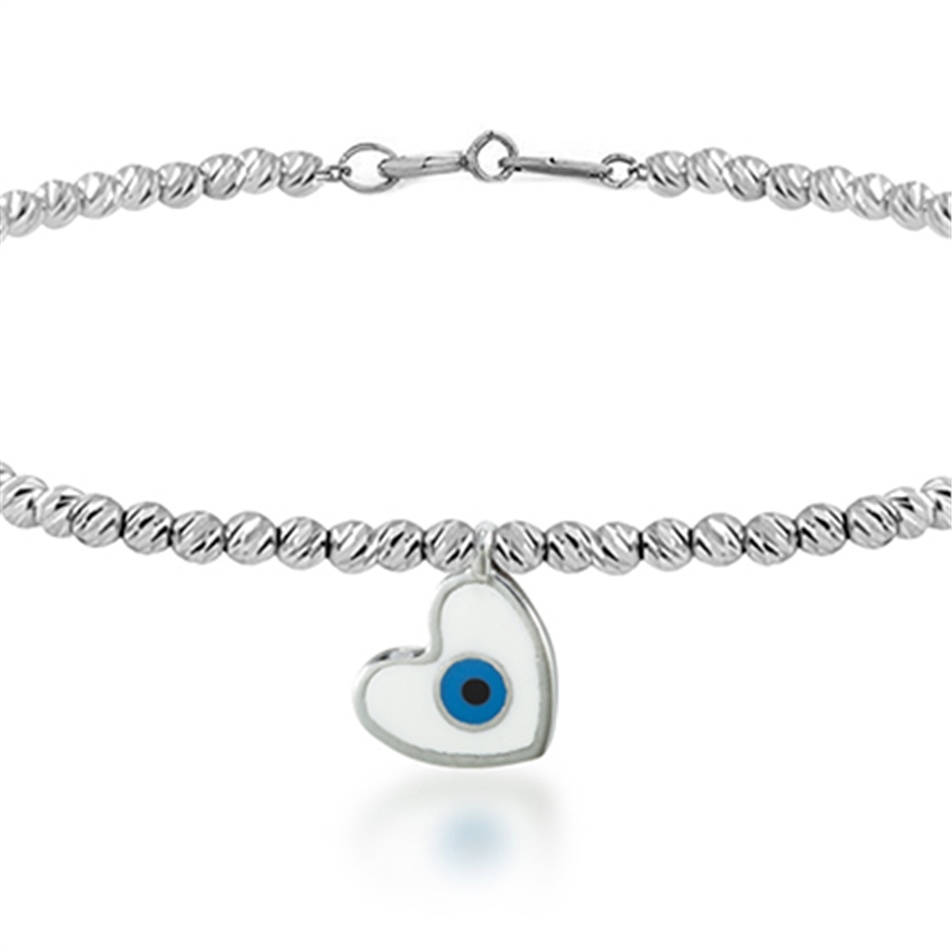 Solid Gold Evil Eye, Heart, Ball Bracelet