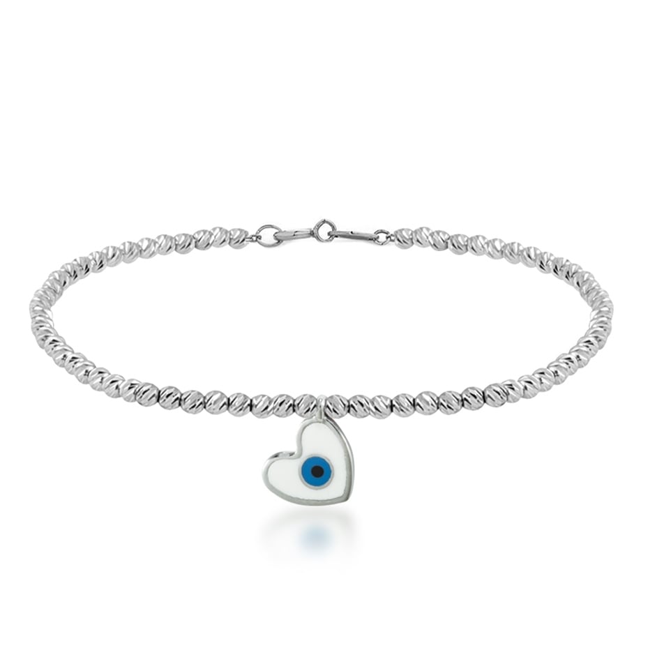 Solid Gold Evil Eye, Heart, Ball Bracelet