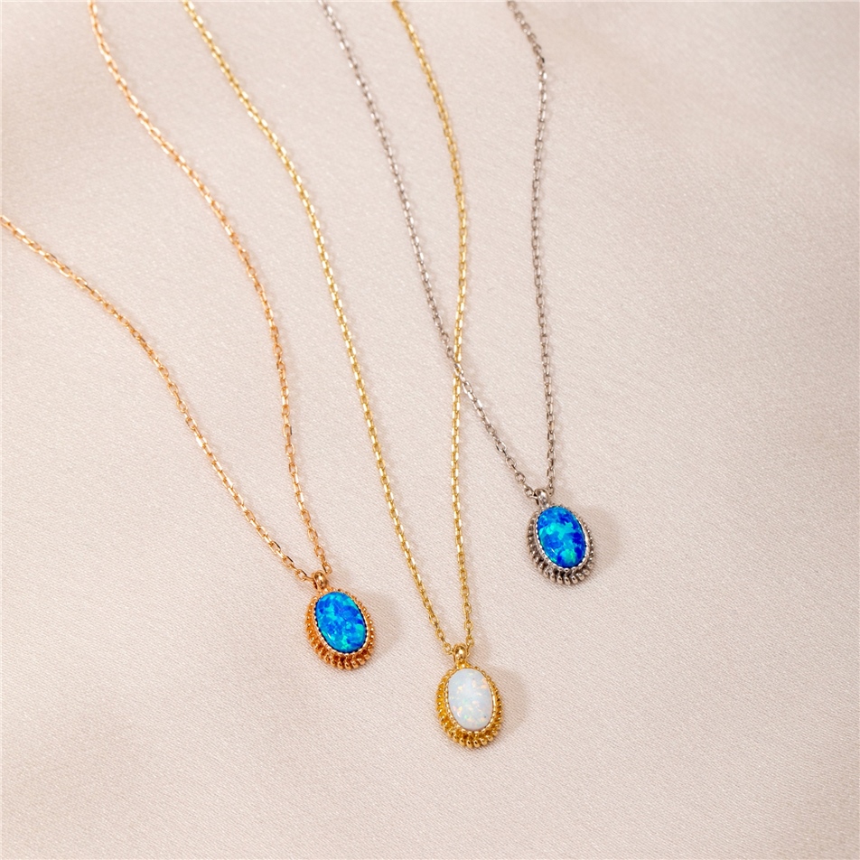 Solid Gold Opal Bezel Necklace