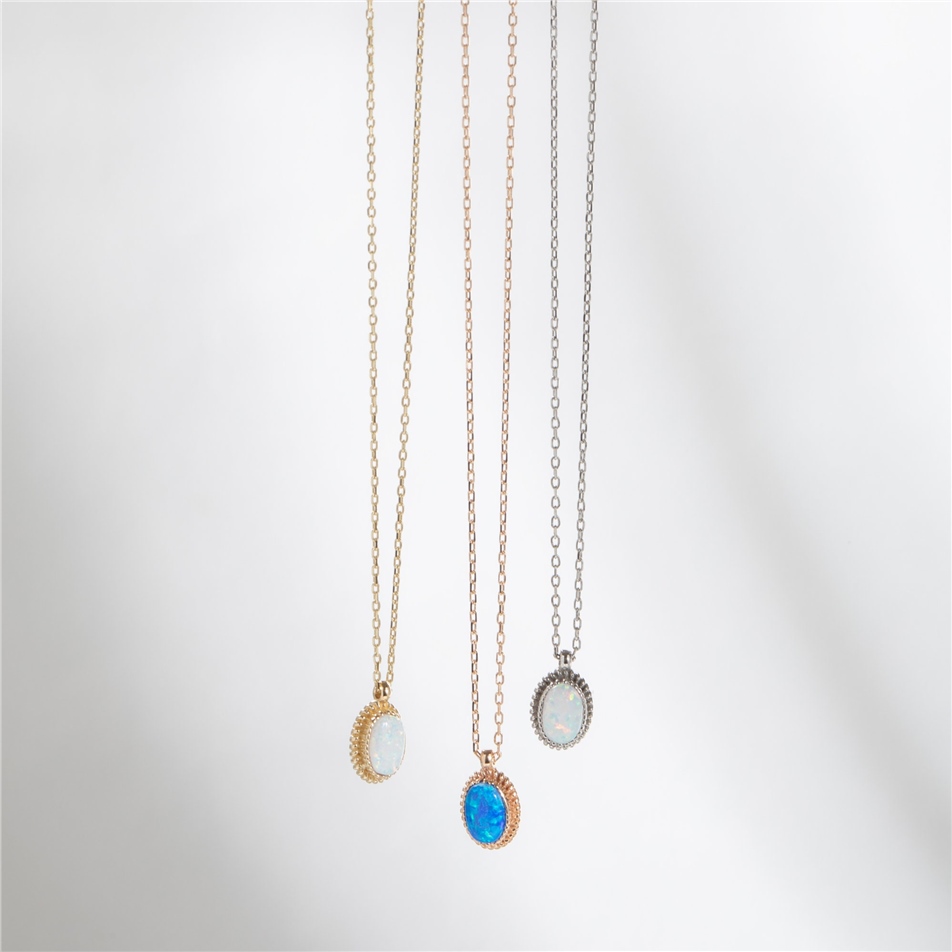 Solid Gold Opal Bezel Necklace