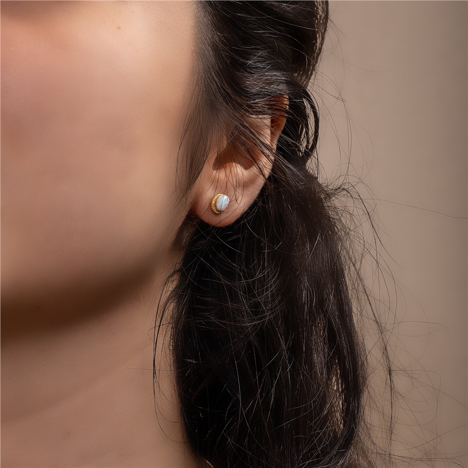 Solid Gold Oval Opal Earrings