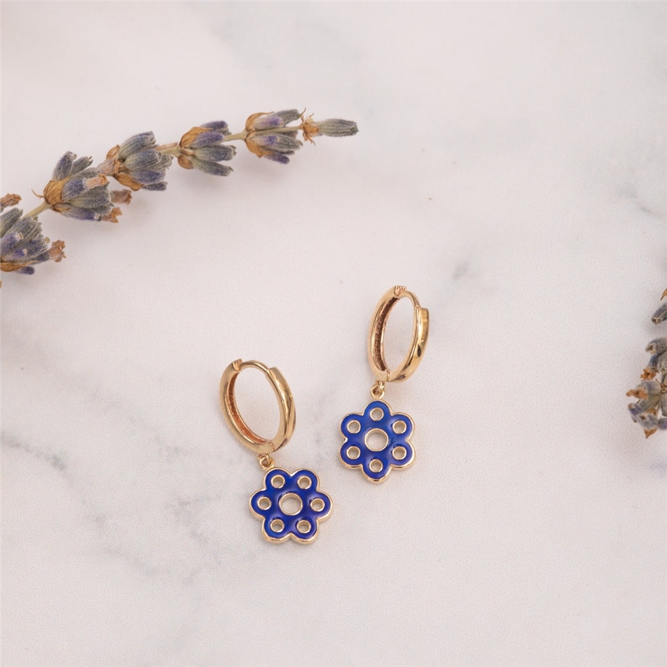 Solid Gold Enamel Daisy Earring