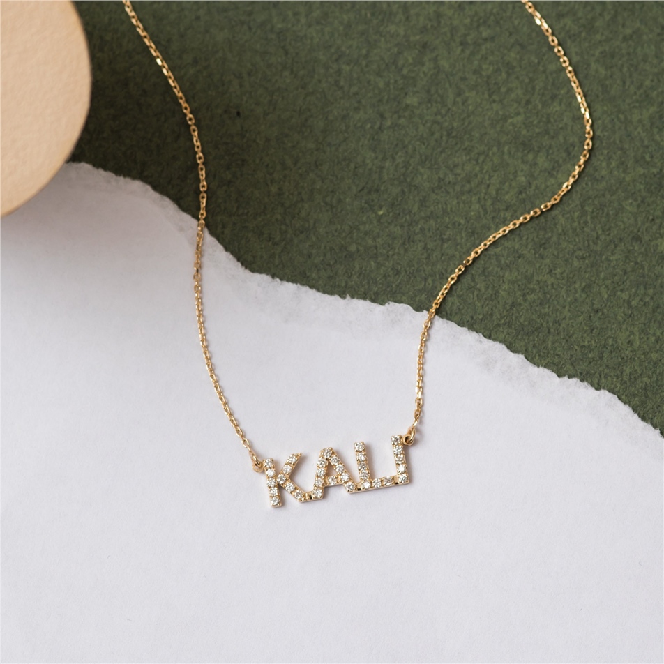 Solid Gold Pave Diamond Name Necklace