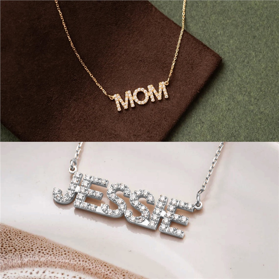 Solid Gold Pave Diamond Name Necklace