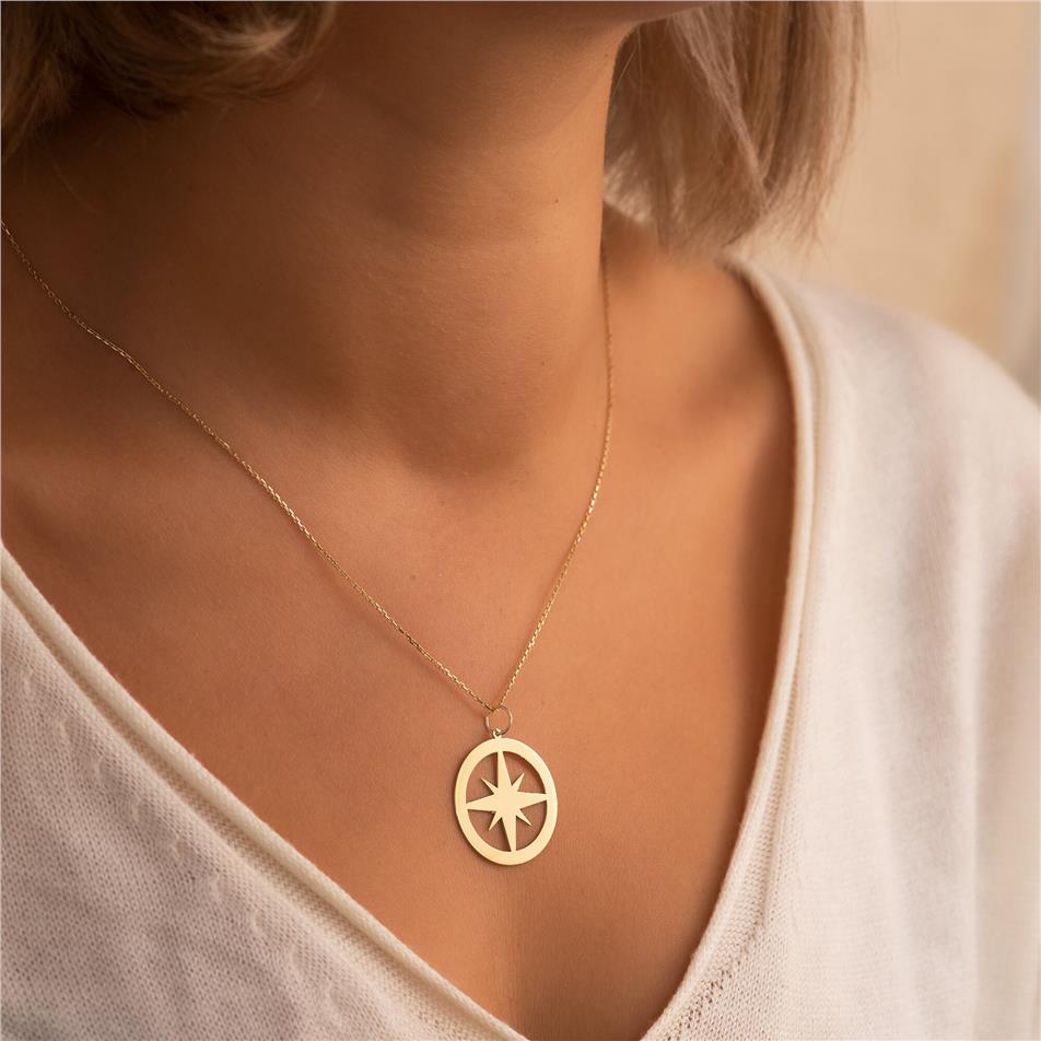 Solid Gold Name Compass Necklace