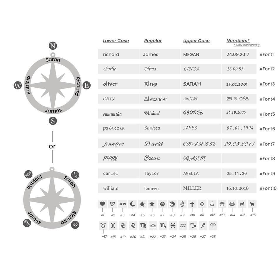 Solid Gold Name Compass Necklace