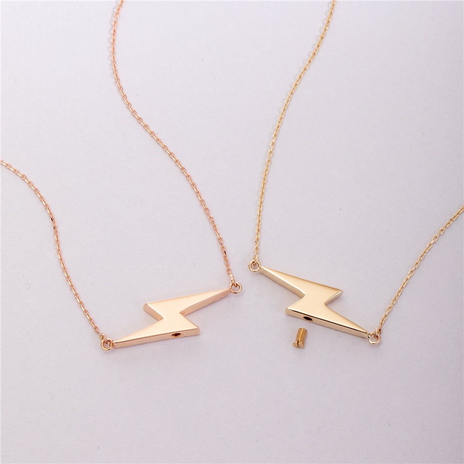 Solid Gold Personalized Sideways Lightning Bolt Urn Pendant