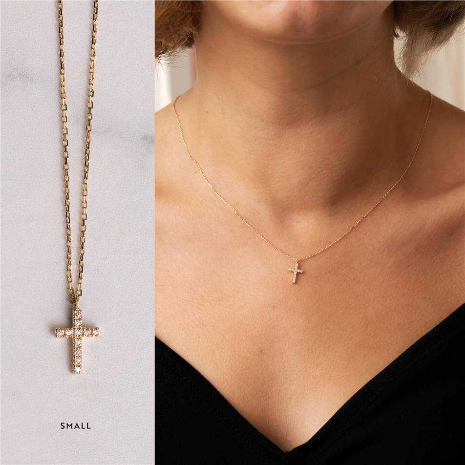 Solid Gold Diamond Cross Necklace