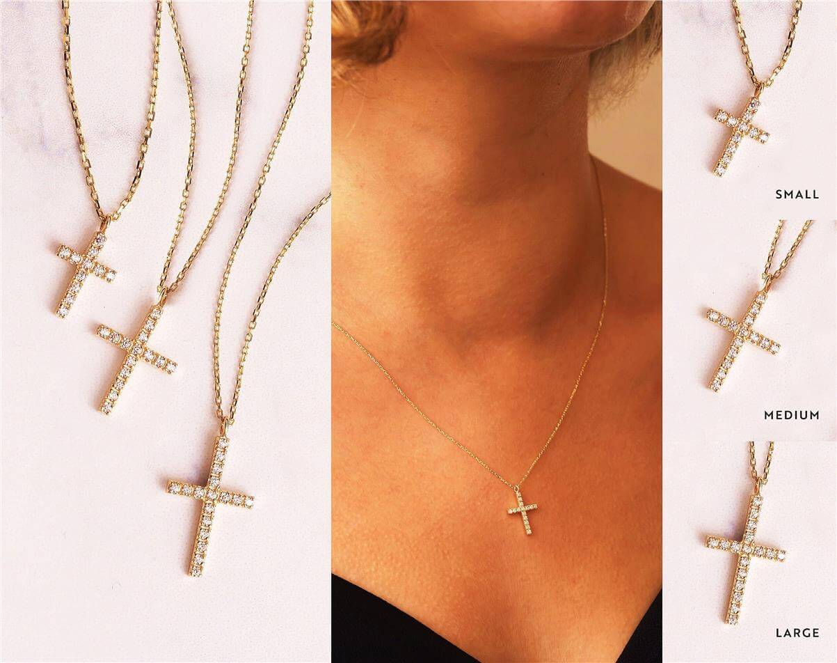 Solid Gold Diamond Cross Necklace