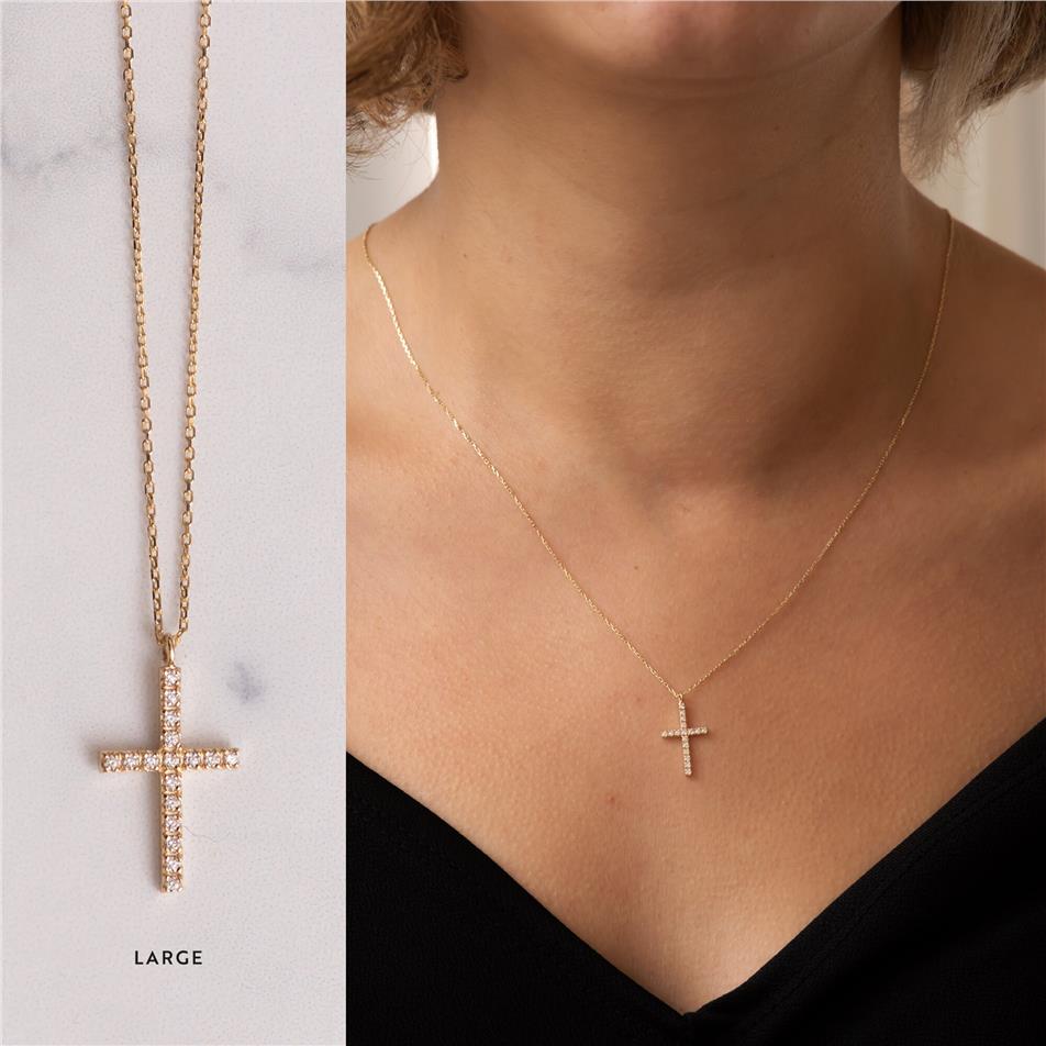 Solid Gold Diamond Cross Necklace