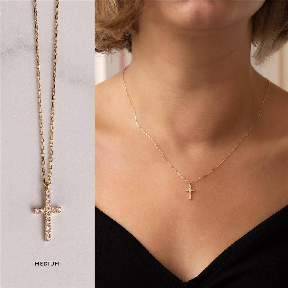 Solid Gold Diamond Cross Necklace