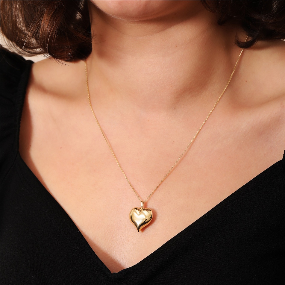 Solid Gold Puffy Heart Urn Pendant