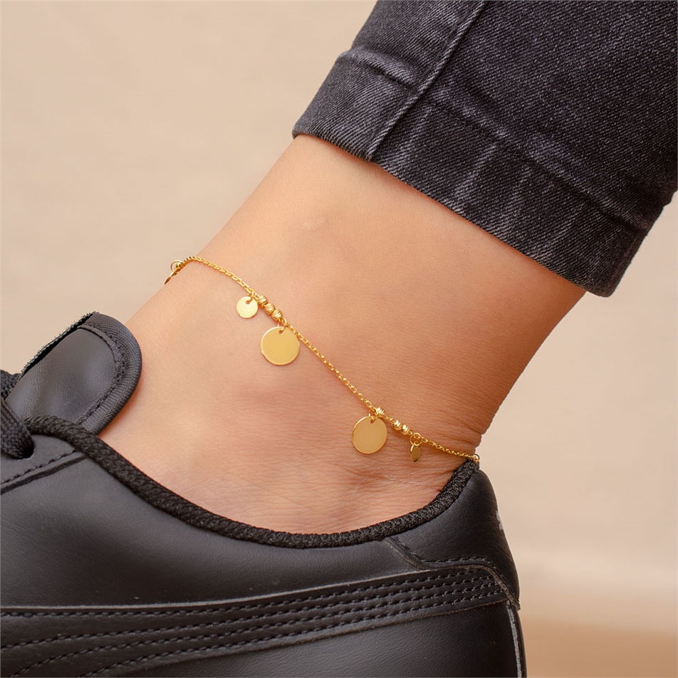 Solid Gold Sequin Ball Anklet