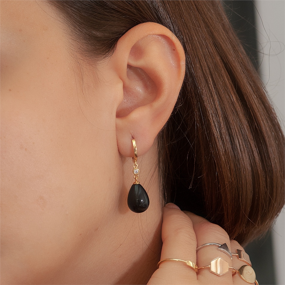 Solid Gold Onix Earring