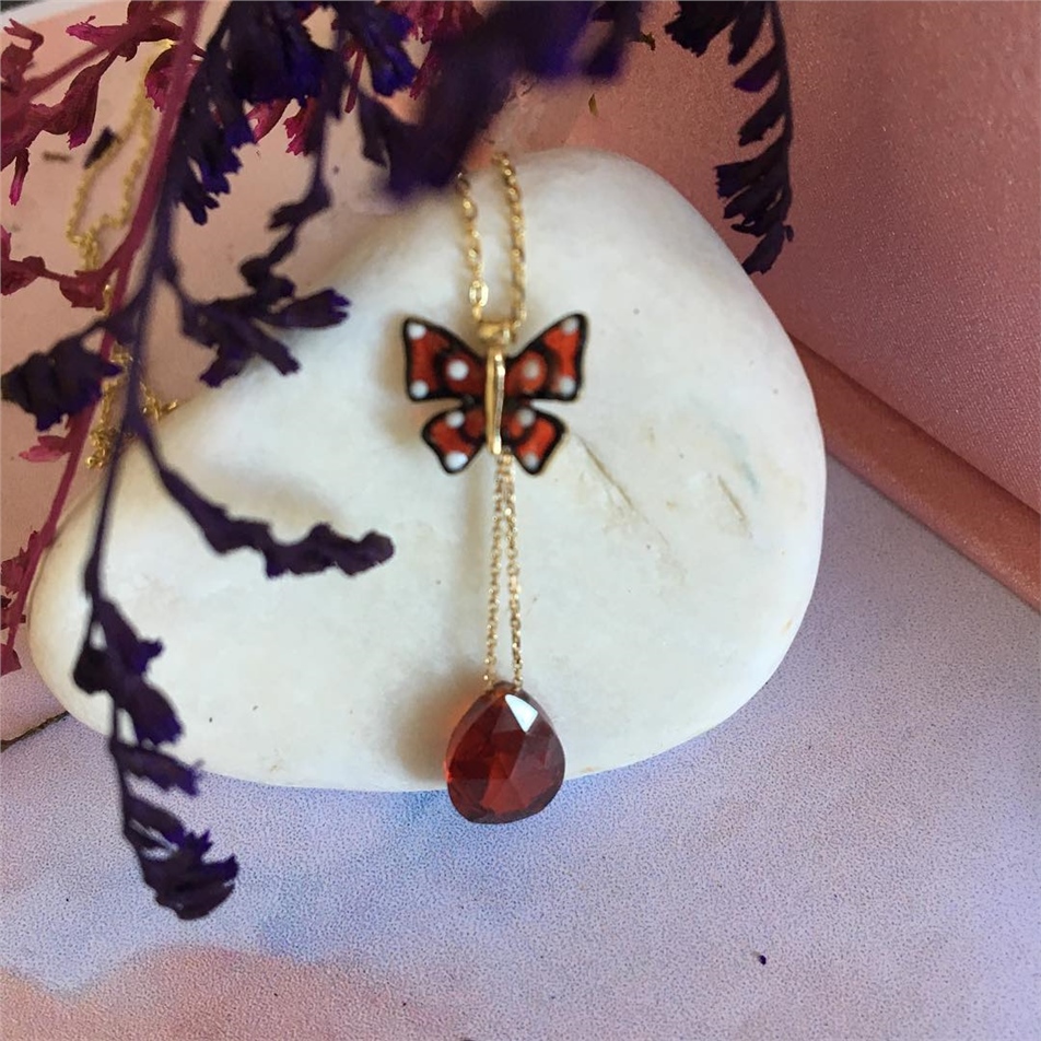 Solid Gold Enamel Butterfly Necklace