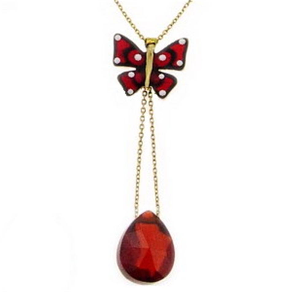Solid Gold Enamel Butterfly Necklace