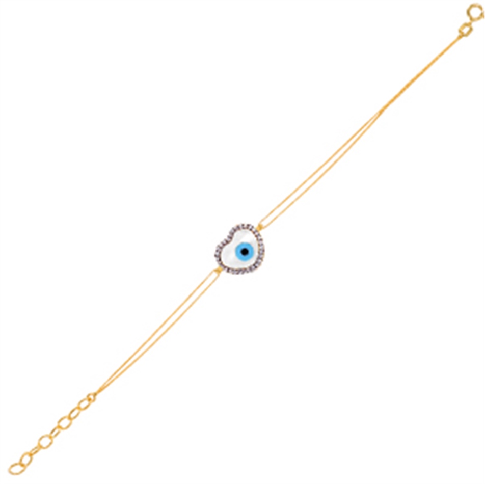 Solid Gold Evil Eye, Heart Bracelet