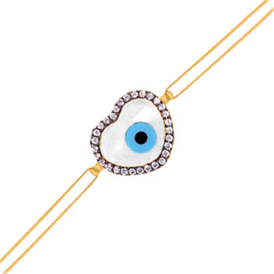 Solid Gold Evil Eye, Heart Bracelet