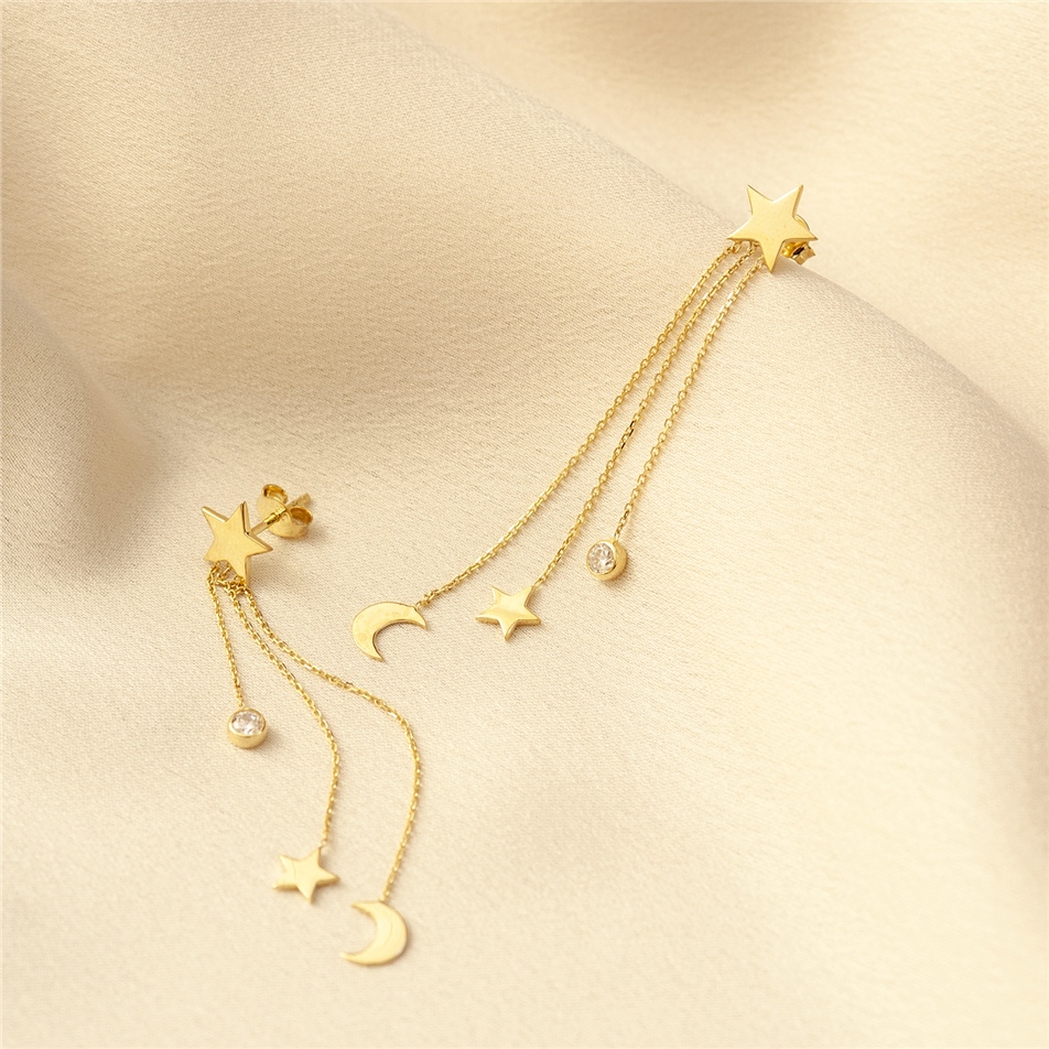 Solid Gold Dangle Star Earring