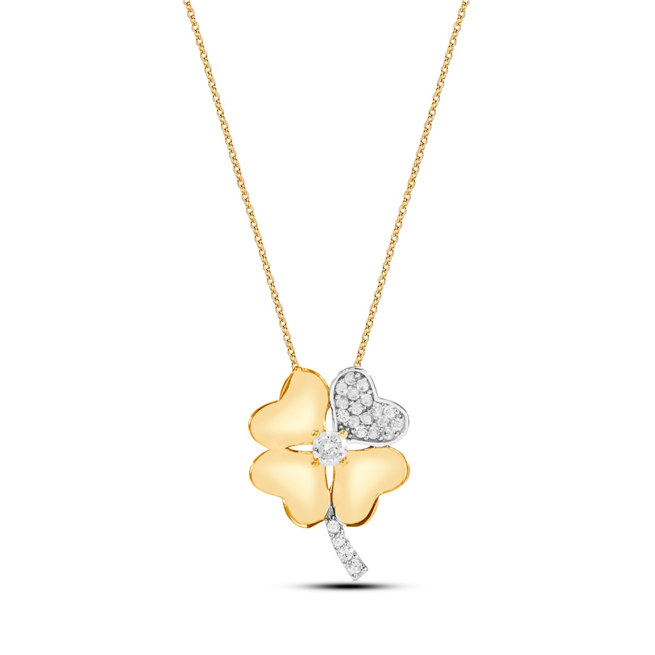 Solid Gold Fancy Heart, Clover Necklace