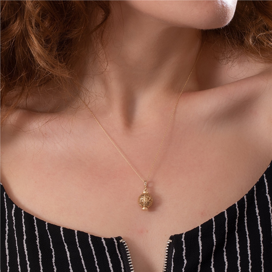 Solid Gold Sphere Tube Urn Pendant